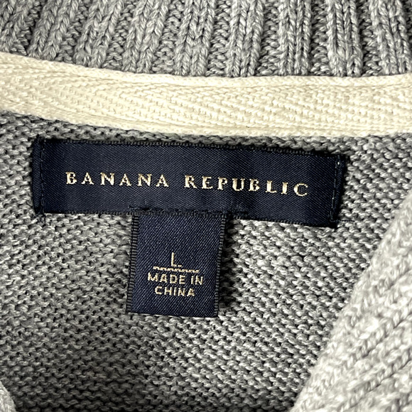 Banana Republic Shawl Collar Sweater Mens Large Gray Elbow Shoulder Patch Cotton - Picture 6 of 16